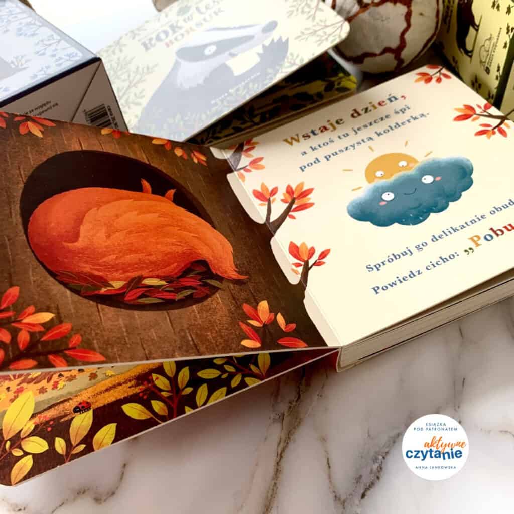 kartonowe ksiazeczki dla dzieci rok w lesie wiewiorka borsuk recenzja ksiazki2