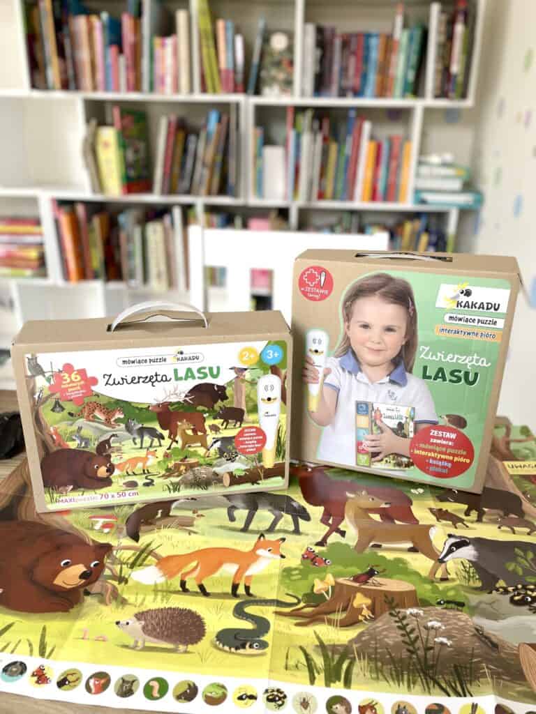 interaktywne-puzzle-kakadu-zwierzeta-lasu-recenzja-ksiazki-zabawki-dla-dzieci aktywne czytanie