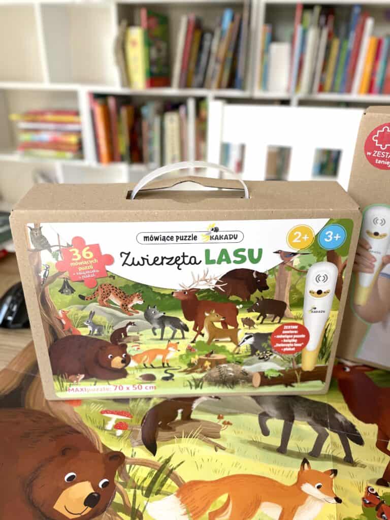 interaktywne-puzzle-kakadu-zwierzeta-lasu-recenzja-ksiazki-zabawki-dla-dzieci aktywne czytanie